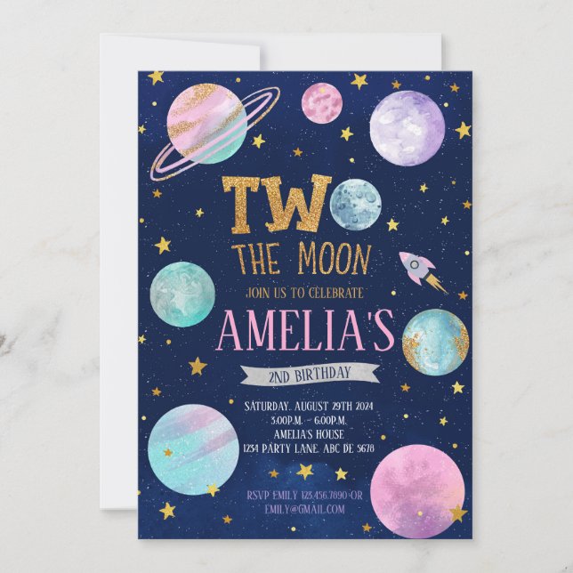 Invitación Chica Dos El Cumpleaños De La Luna (Anverso)