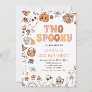 Invitación Chica Dos Fantasmas Retro Halloween Cumpleaños