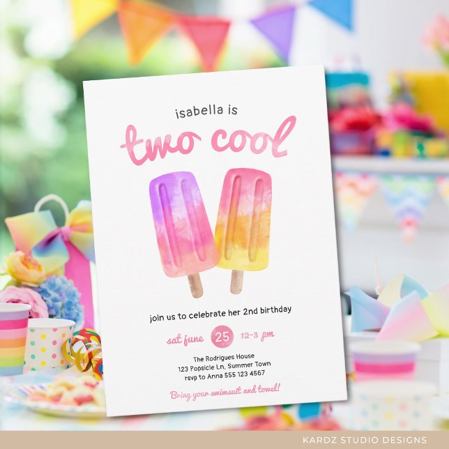 Invitación Chica Dos Guay Popsicle Summer Fiesta Cumpleaños (Invite shown in 5 x 7 inches with square corner, choose size, paper and corner style before checkout)