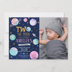 Invitación Chica Dos La Foto Del Cumpleaños De La Luna