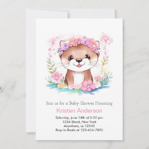 Invitación Chica Dreamscape Baby Shower de Pink Floral Otter