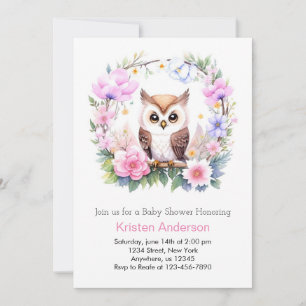 Invitación Chica Dreamscape de Lechuza Floral Rosa Baby Showe