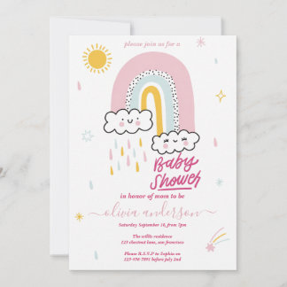 Invitación Chica Ducha de Bebé Arcoíris Adorable