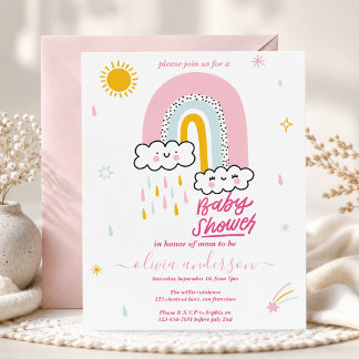Invitación Chica Ducha de Bebé Arcoíris Adorable