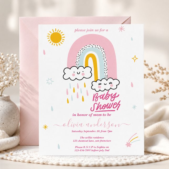 Invitación Chica Ducha de Bebé Arcoíris Adorable (Subido por el creador)
