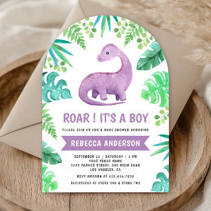 Invitación Chica ducha de bebé con arco de dinosaurio azul y