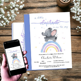 Invitación Chica Ducha de Bebé con Elefante Adorable y Arcoír