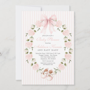 Invitación Chica ducha de bebé con lazo rosa vintage