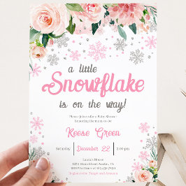 Invitación Chica Ducha de Bebé Copo de Nieve Floral Rosa