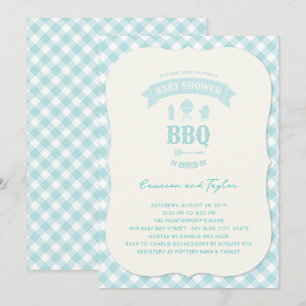 Invitación Chica Ducha de bebé de cuadros azules en el patio 