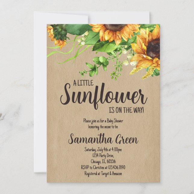 Invitación Chica Ducha de Bebé de Girasoles Rústicos (Anverso)