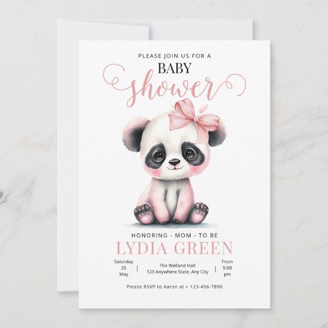 Invitación Chica ducha de bebé de panda vegetación Ducha de b (Anverso)