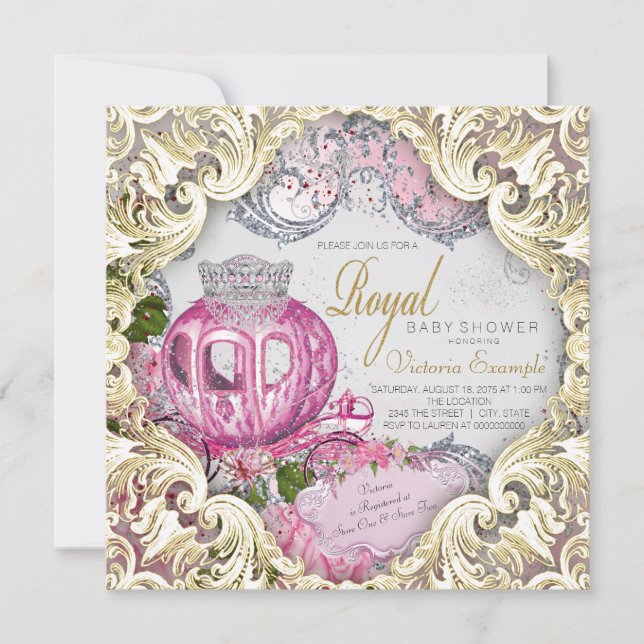 Invitación Chica Ducha de Bebé de Princesa Real Elegante (Anverso)