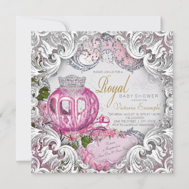 Invitación Chica Ducha de Bebé de Princesa Real Elegante (Anverso)