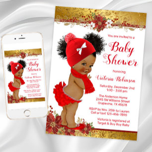 Invitación Chica Ducha de Bebe en Navidad con Bebe Afroameric