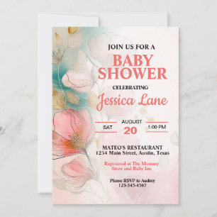 Invitación Chica Ducha de Bebé Floral Rosa Bonito