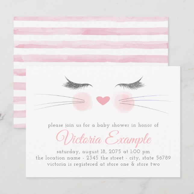 Invitación Chica Ducha de Bebé Gatito Adorable (Anverso / Reverso)