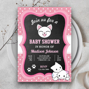 Invitación Chica Ducha de Bebé Gatito Rosa