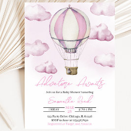 Invitación Chica Ducha de Bebé Globo Aerostático Rosa