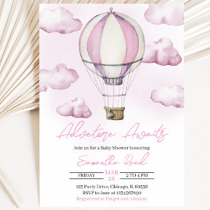 Invitación Chica Ducha de Bebé Globo Aerostático Rosa