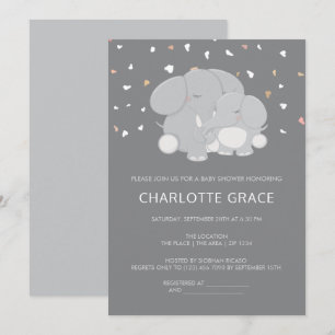 Invitación Chica Ducha de Bebé Personalizada Elefante Lindo