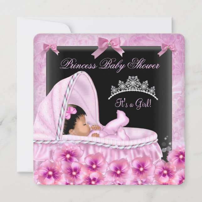 Invitación Chica ducha de bebé princesa afroamericana (Anverso)