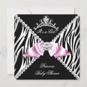 Invitación Chica ducha de bebé Princesa Arco Rosa Cebra Negra