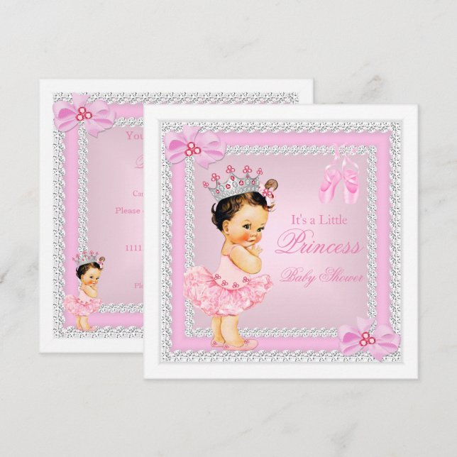 Invitación Chica ducha de bebé princesa rosa bailarina morena (Anverso / Reverso)