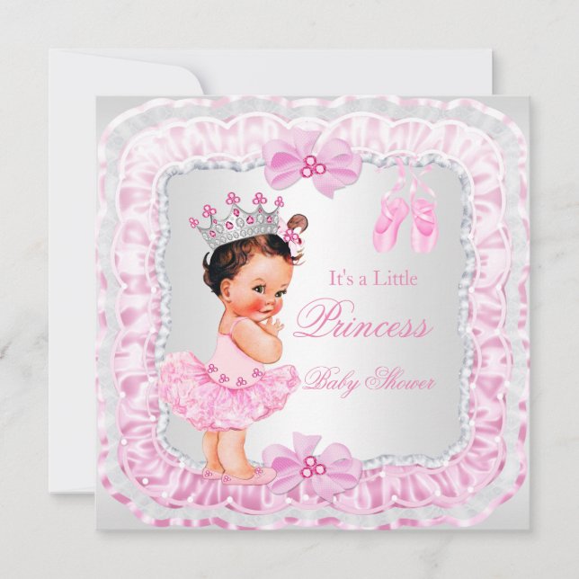 Invitación Chica ducha de bebé princesa rosa bailarina morena (Anverso)