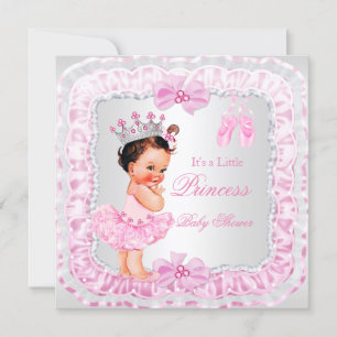 Invitación Chica ducha de bebé princesa rosa bailarina morena