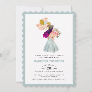 Invitación Chica dulce con acuarela de pelo púrpura