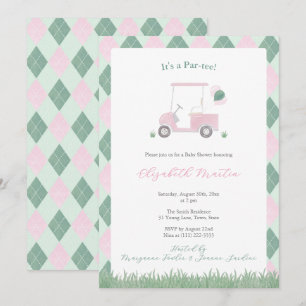Invitación Chica Dulce Cumpleaños con Tema de Golf Rosa y Ver
