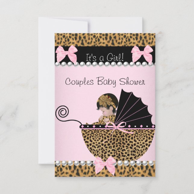 Invitación Chica Dulce Cumpleaños de Bebé Parejas Leopardo Ro (Anverso)