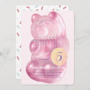 Invitación Chica dulce de oso dulce de goma rosa dulce de cum