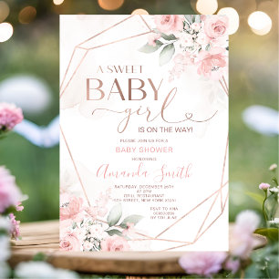 Invitación Chica Dulce Floral Rosa Elegante Baby Shower