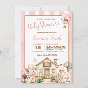 Invitación Chica Dulce Vaquera Rosa Fiesta de Bebé del Salvaj