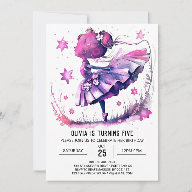 Invitación Chica Editable Ballerina Cumpleaños (Anverso)