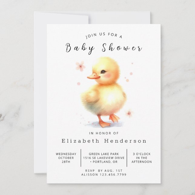 Invitación Chica Editable Duck Baby Shower (Anverso)