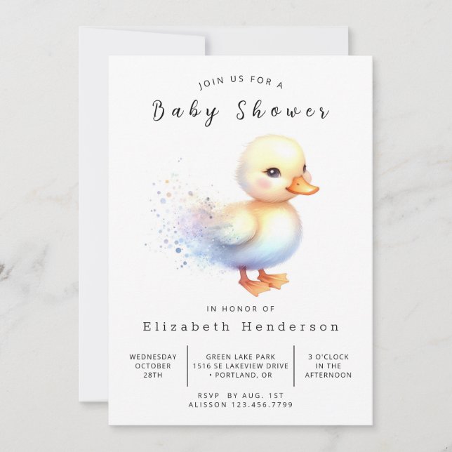 Invitación Chica Editable Duck Baby Shower (Anverso)