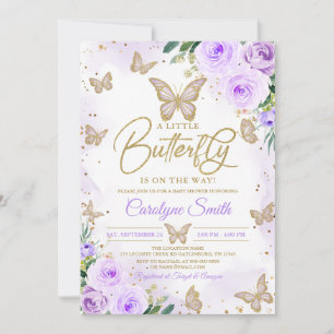 Invitación Chica editable Morple Butterfly Baby Shower