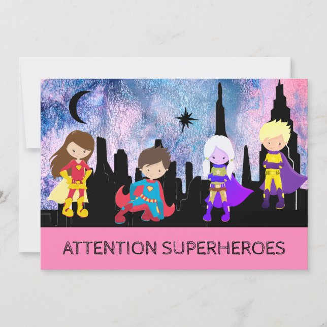 Invitación *~* Chica educada SUPERHEROS Niños Fiesta de cumpl (Anverso)