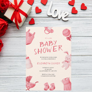 Invitación Chica el día de San Valentín Baby Shower