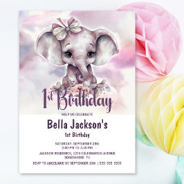 Invitación Chica elefante bebé lindo Fiesta de primer cumplea