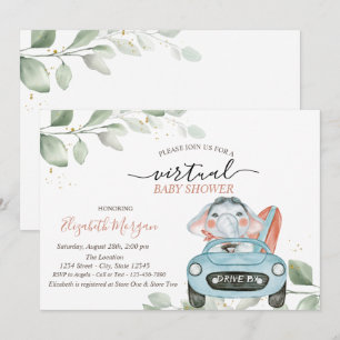 Invitación Chica Elefante Coche Recorrido Virtual por Baby Sh