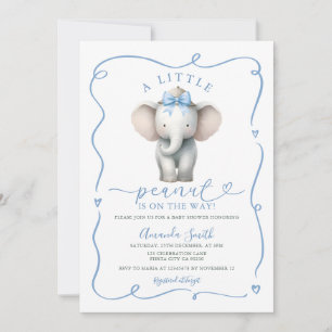 Invitación Chica Elefante con Lazo Azul Cumpleaños de Peanut