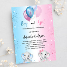 chica elefante de niño rosa azul Baby Shower gemel