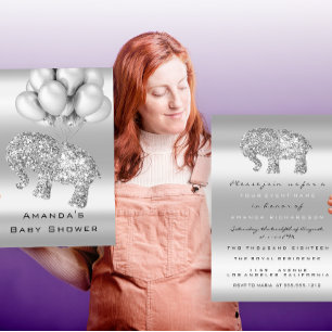 Invitación Chica elefante gris de globo Baby Shower