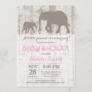 Invitación Chica elefante invitado a Baby Shower Rústico