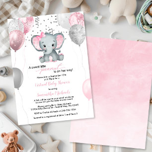 Invitación Chica elefante lindo globos Baby Shower virtual