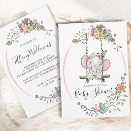 Invitación Chica elefante pequeño lindo Floral Swing Baby Sho
